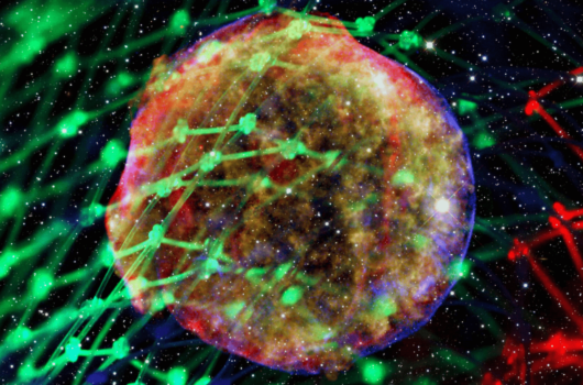 Neural net graphic superimposed over a supernova