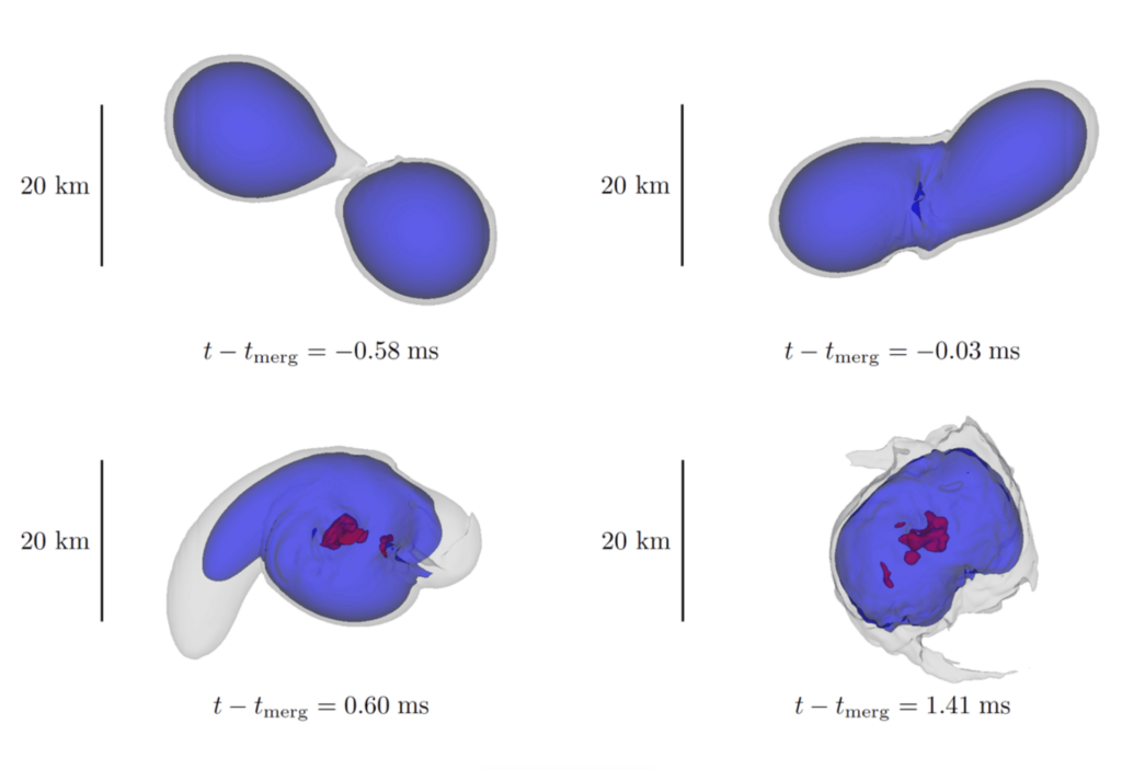 Supercomputer simulation of two neutron stars colliding and merging