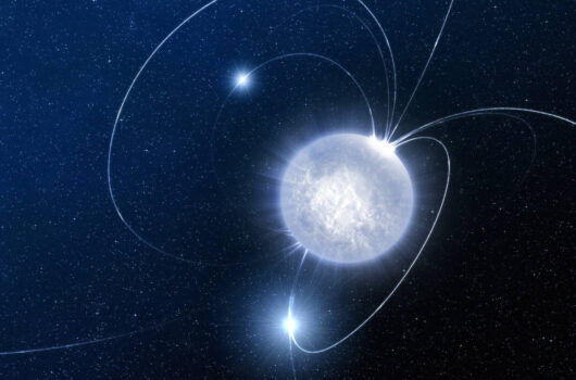 Illustration of magnetic field lines of a neutron star.